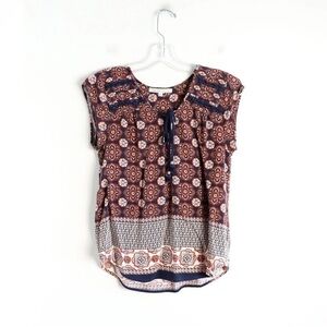 Daniel Rainn sleeveless boho top abstract print ethnic tassels bohemian cottage